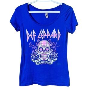 Blue Def Leppard 2019 Tour Pour Some Sugar‎ On Me Sugar Skull Fitted Tee M Punk